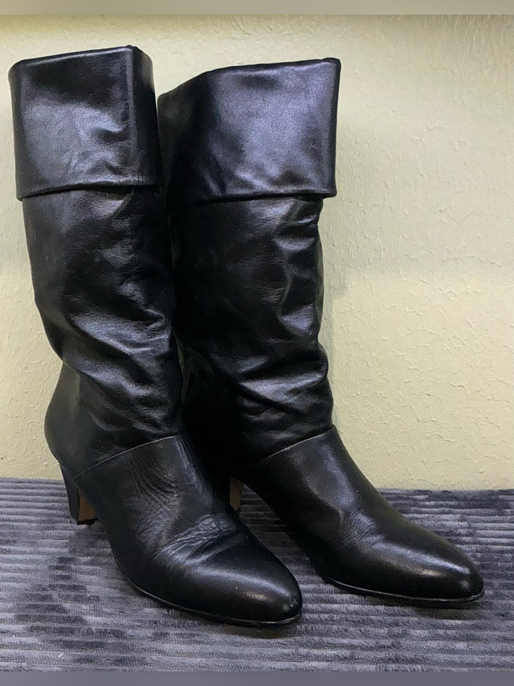 VTG 80s Joyce California Black Leather Fold Over Pirate Boots 7N Narrow Brazil